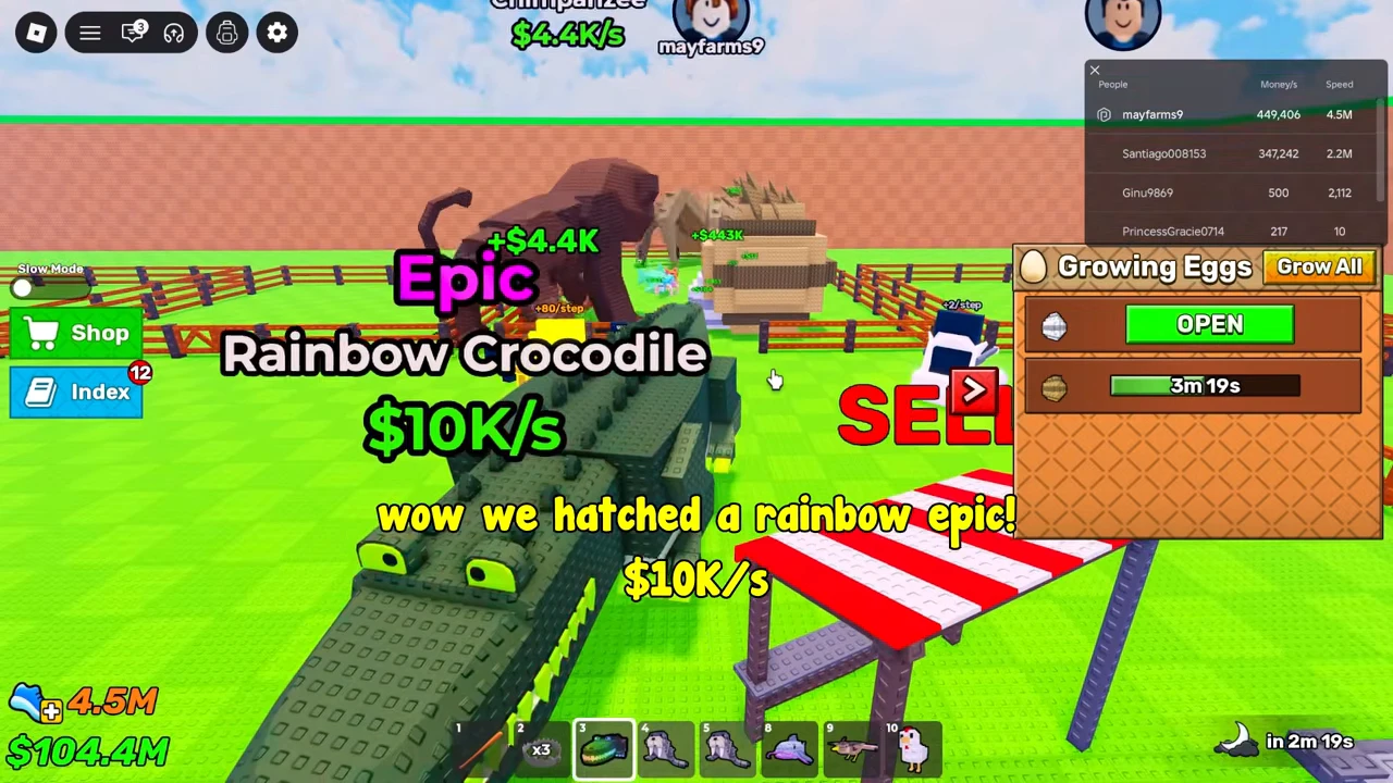 Epic Rainbow Crocodile with the native income label $10K/s.