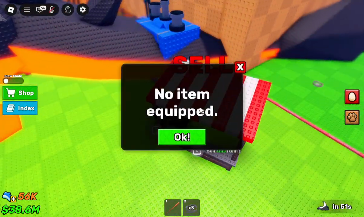 No item equipped warning at the SELL stall