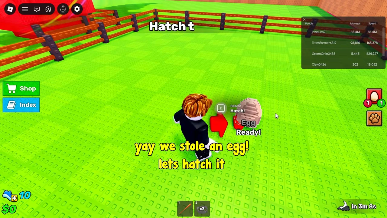 Egg labelled Ready with an E Hatch interaction inside the pen.