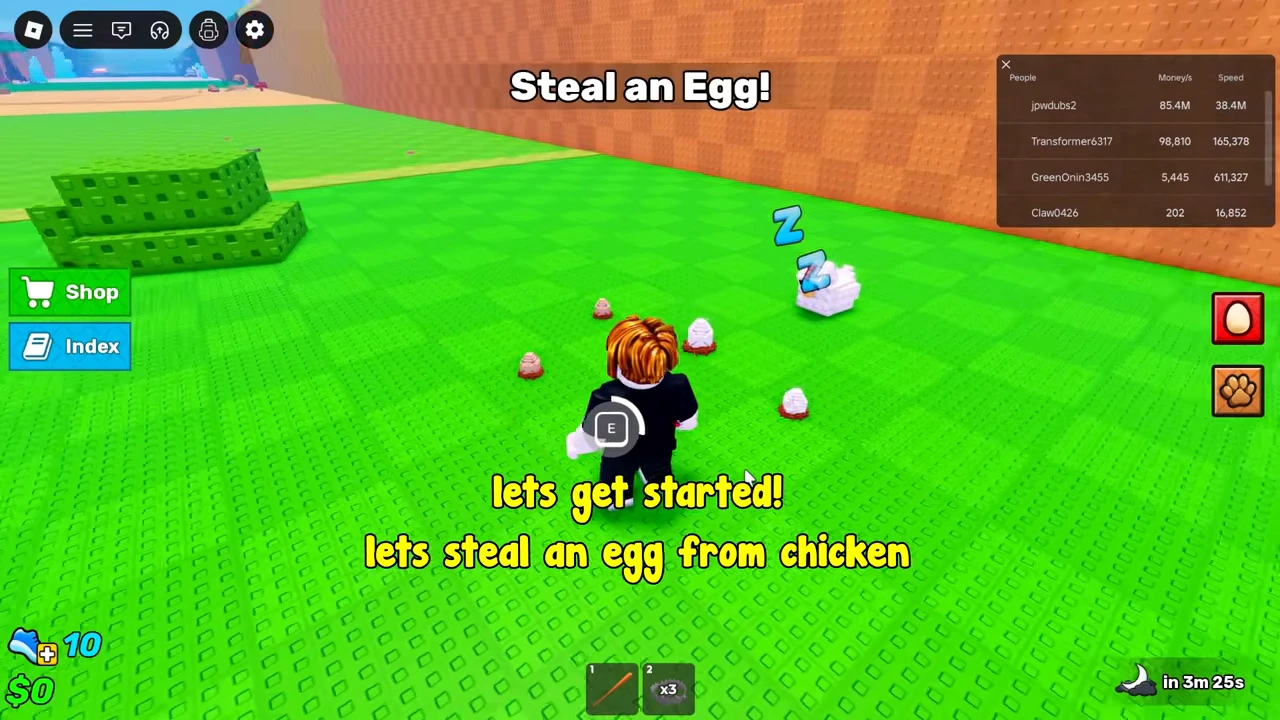 E pickup progress control visible beside the player approaching eggs in Forest.